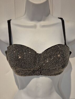 Windsor Black Crystal Bandeau Bra with Removeable Straps. Size M.